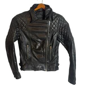 All Saints Walker Motorcycle Quilted Biker Moto Black Leather Jacket US  6 UK 10